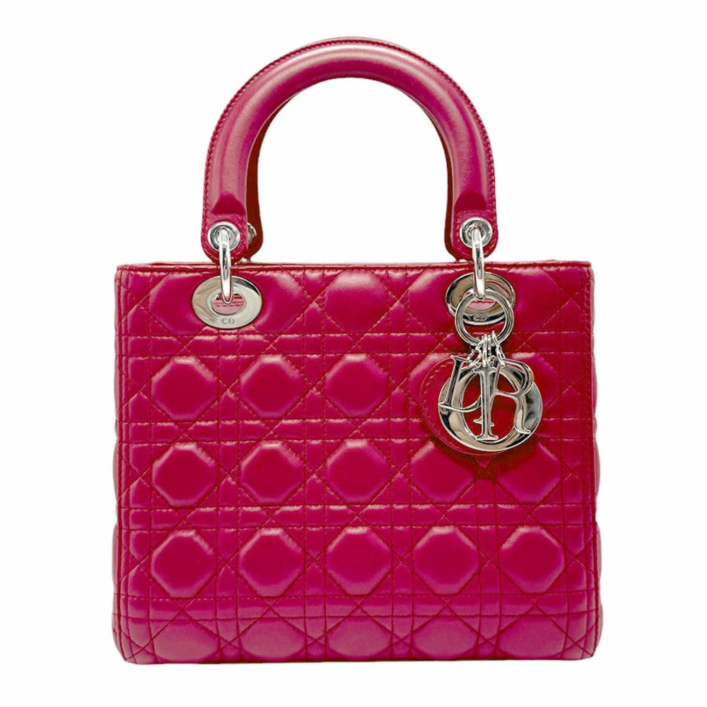 Christian Dior Lady 2way Shoulder Bag leather magenta silver